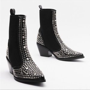 NASTY GAL Black Western Studded Chelsea Boots